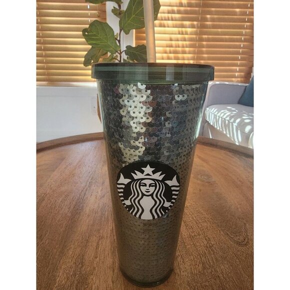 Starbucks Shiny Sequin Green Siren Logo Acrylic Travel Tumbler Cup | 24oz - Picture 2 of 5